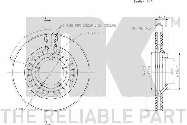 NK 313435 Front brake disc ventilated 313435