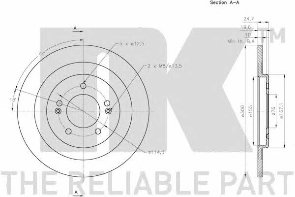 NK 313444 Rear brake disc, non-ventilated 313444