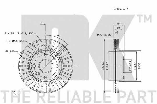 NK 313510 Front brake disc ventilated 313510
