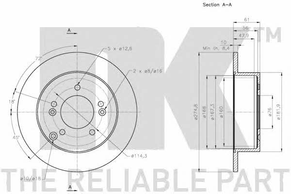 NK 313532 Rear brake disc, non-ventilated 313532