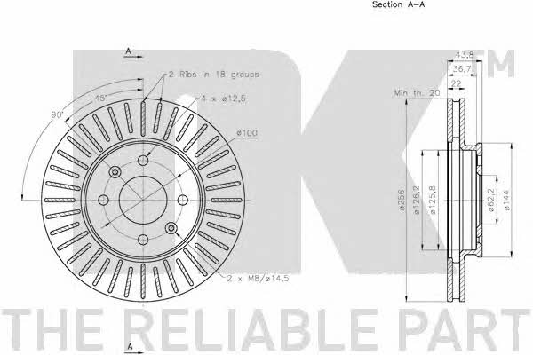 NK 313537 Front brake disc ventilated 313537