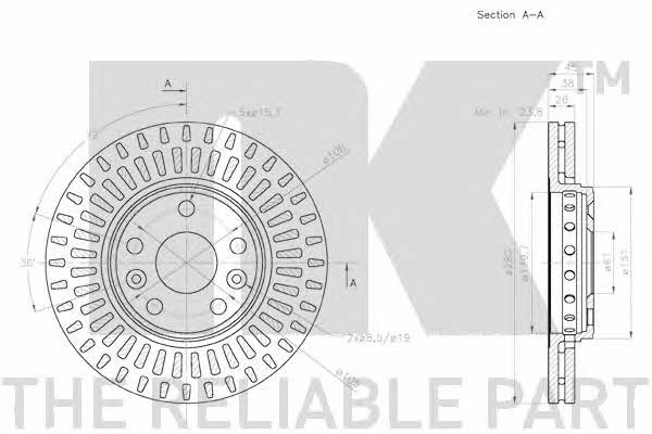 NK 3133122 Front brake disc ventilated 3133122