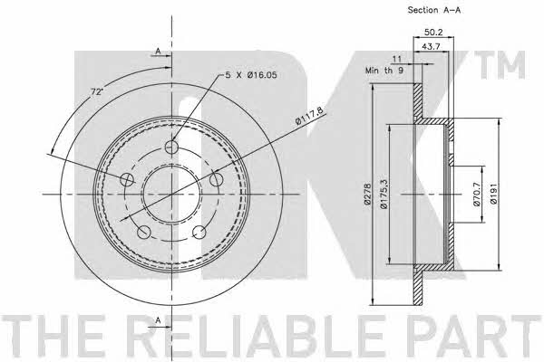 NK 313636 Rear brake disc, non-ventilated 313636
