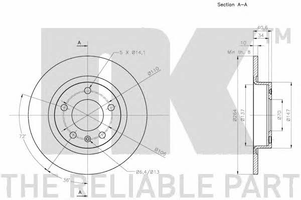 NK 313672 Rear brake disc, non-ventilated 313672