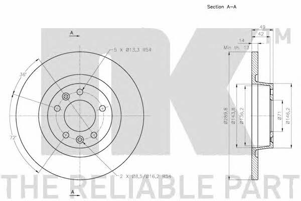 NK 313736 Rear brake disc, non-ventilated 313736