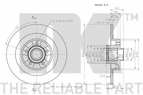 NK 313962 Rear brake disc, non-ventilated 313962