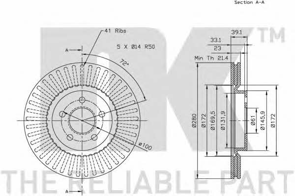NK 319305 Front brake disc ventilated 319305