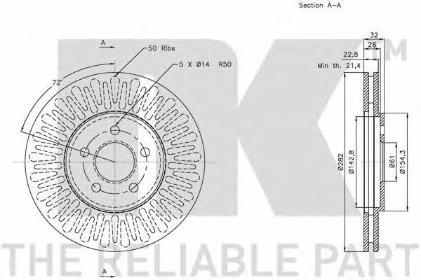 NK 319315 Front brake disc ventilated 319315