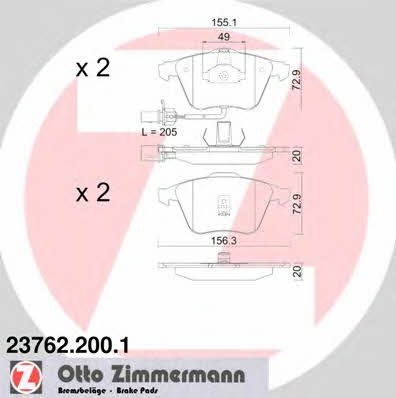 Otto Zimmermann 23762.200.1 Brake Pad Set, disc brake 237622001