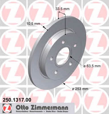 Otto Zimmermann 250.1317.00 Rear brake disc, non-ventilated 250131700