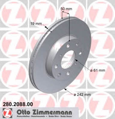 Otto Zimmermann 280.2088.00 Front brake disc ventilated 280208800