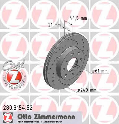 Otto Zimmermann 280.3154.52 Front brake disc ventilated 280315452