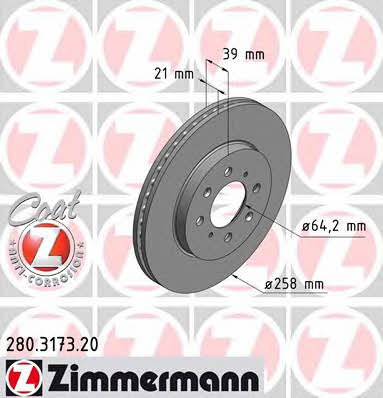 Otto Zimmermann 280.3173.20 Front brake disc ventilated 280317320