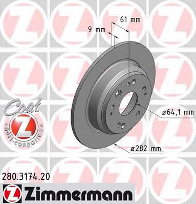 Otto Zimmermann 280.3174.20 Rear brake disc, non-ventilated 280317420
