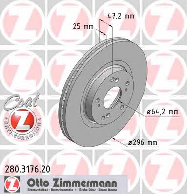 Otto Zimmermann 280.3176.20 Front brake disc ventilated 280317620