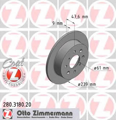 Otto Zimmermann 280.3180.20 Rear brake disc, non-ventilated 280318020