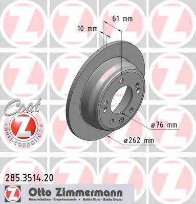 Otto Zimmermann 285.3514.20 Rear brake disc, non-ventilated 285351420