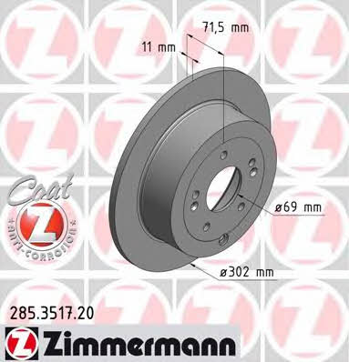 Otto Zimmermann 285.3517.20 Rear brake disc, non-ventilated 285351720