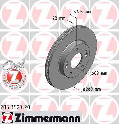 Front vented brake disc Otto Zimmermann 285.3527.20