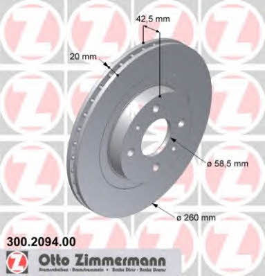 Otto Zimmermann 300.2094.00 Front brake disc ventilated 300209400