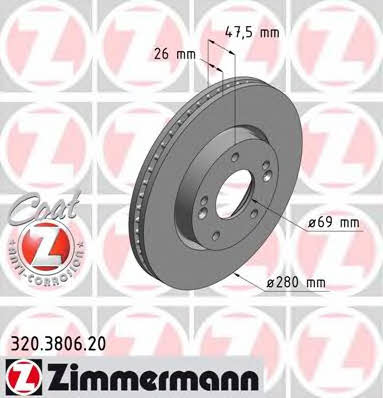 Front vented brake disc Otto Zimmermann 320.3806.20