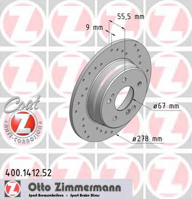 Otto Zimmermann 400.1412.52 Rear brake disc, non-ventilated 400141252