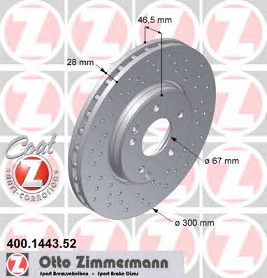Otto Zimmermann 400.1443.52 Front brake disc ventilated 400144352