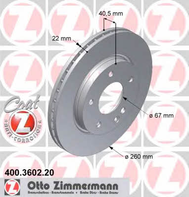 Otto Zimmermann 400.3602.20 Front brake disc ventilated 400360220