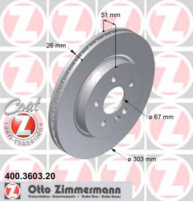 Otto Zimmermann 400.3603.20 Front brake disc ventilated 400360320