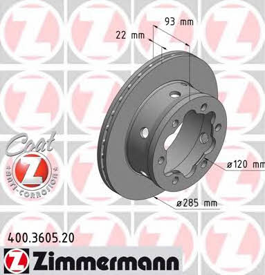 Otto Zimmermann 400.3605.20 Rear ventilated brake disc 400360520