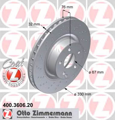 Otto Zimmermann 400.3606.20 Front brake disc ventilated 400360620