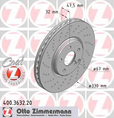 Otto Zimmermann 400.3632.20 Front brake disc ventilated 400363220