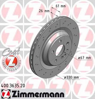 Otto Zimmermann 400.3635.20 Rear ventilated brake disc 400363520