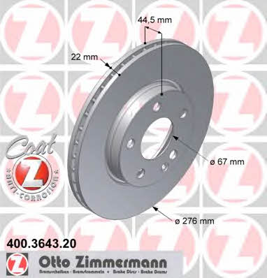 Otto Zimmermann 400.3643.20 Front brake disc ventilated 400364320