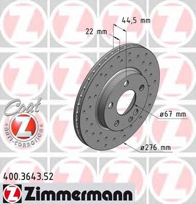 Otto Zimmermann 400.3643.52 Front brake disc ventilated 400364352