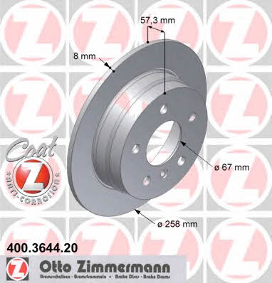 Otto Zimmermann 400.3644.20 Rear brake disc, non-ventilated 400364420