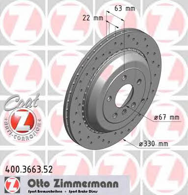 Rear vented brake disc Otto Zimmermann 400.3663.52