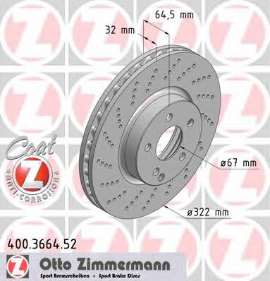 Otto Zimmermann 400.3664.52 Front brake disc ventilated 400366452