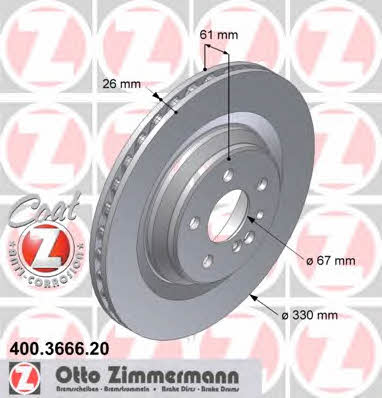 Otto Zimmermann 400.3666.20 Rear ventilated brake disc 400366620