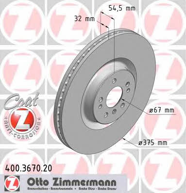 Otto Zimmermann 400.3670.20 Front brake disc ventilated 400367020