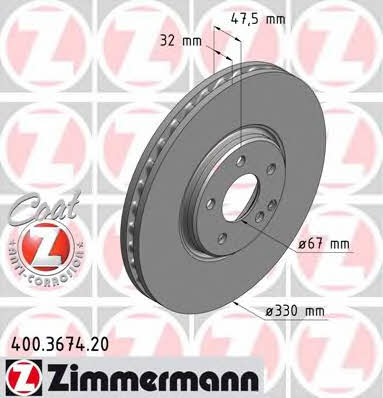 Otto Zimmermann 400.3674.20 Front brake disc ventilated 400367420