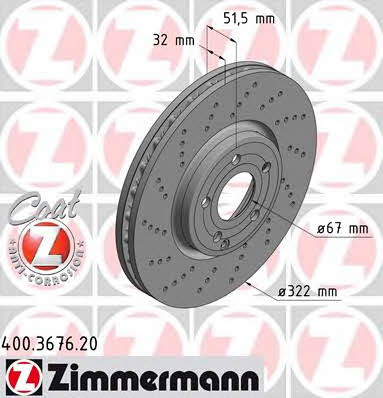Otto Zimmermann 400.3676.20 Front brake disc ventilated 400367620