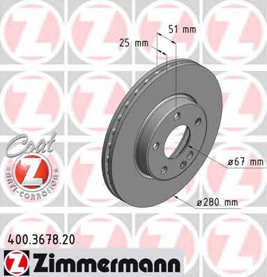 Otto Zimmermann 400.3678.20 Front brake disc ventilated 400367820