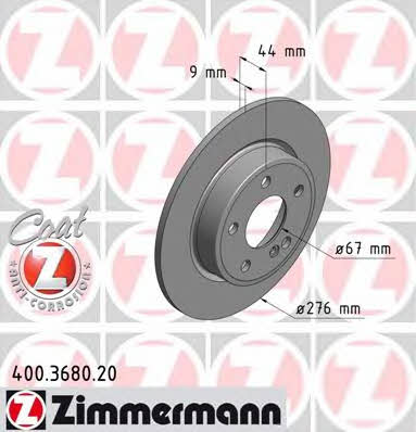 Otto Zimmermann 400.3680.20 Rear brake disc, non-ventilated 400368020