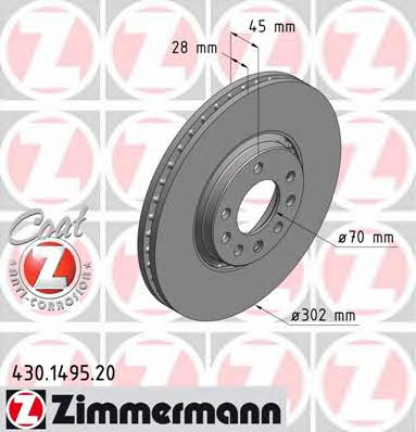 Otto Zimmermann 430.1495.20 Front brake disc ventilated 430149520