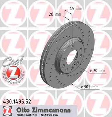 Otto Zimmermann 430.1495.52 Front brake disc ventilated 430149552