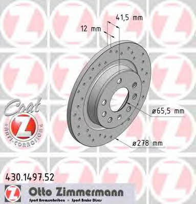 Otto Zimmermann 430.1497.52 Rear brake disc, non-ventilated 430149752