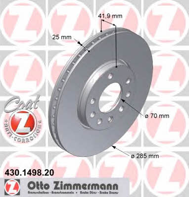 Front vented brake disc Otto Zimmermann 430.1498.20