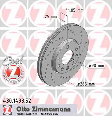 Otto Zimmermann 430.1498.52 Front brake disc ventilated 430149852