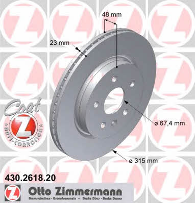 Otto Zimmermann 430.2618.20 Rear ventilated brake disc 430261820